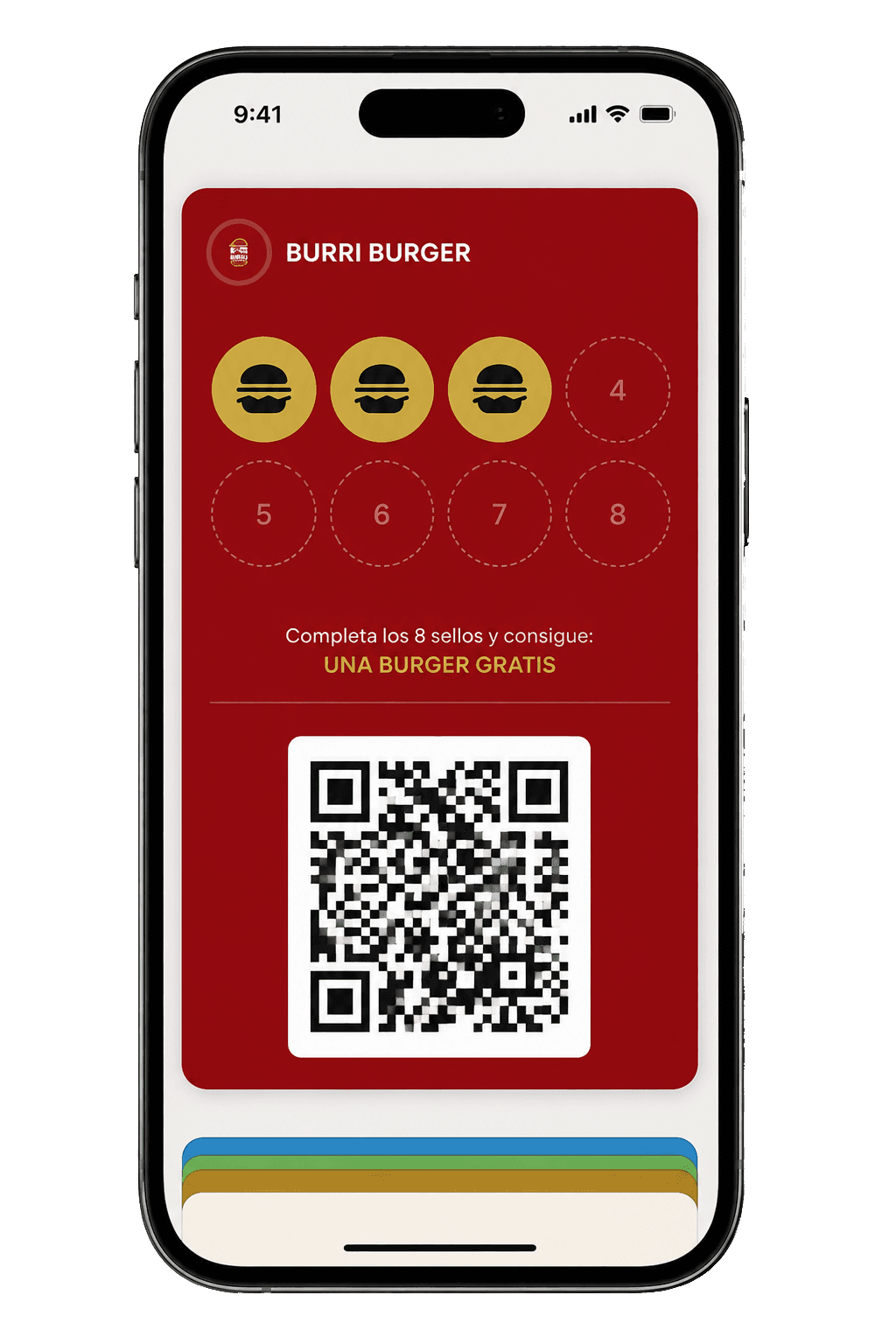 Tarjeta de fidelidad de Burri Burger en su Wallet.